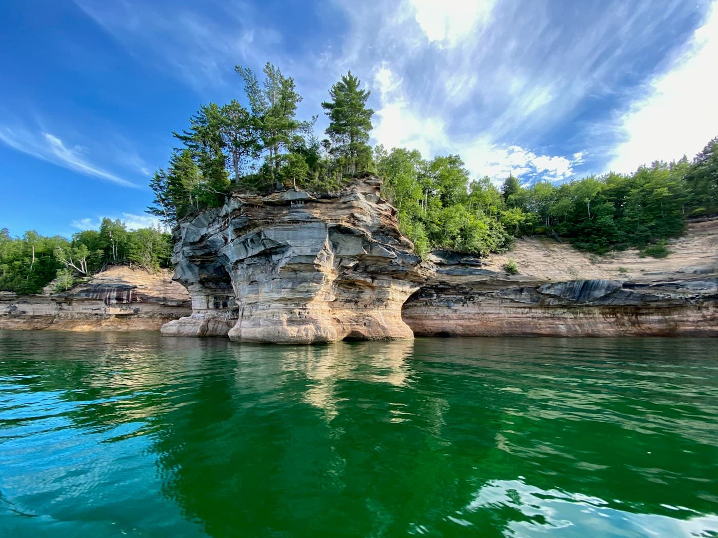 Scenic view of a wooded Michigan shoreline in Michigan